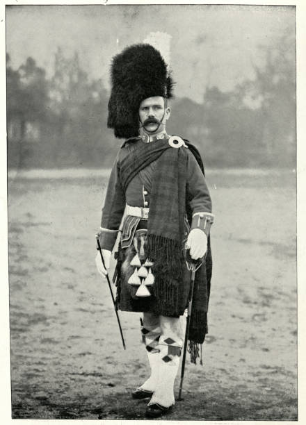 Sergeant major of Argyll and Sutherland Highlanders, 19th Century Vintage photograph of Sergeant major J. McKae of the Argyll and Sutherland Highlanders, 19th Century scotland photos stock pictures, royalty-free photos & images