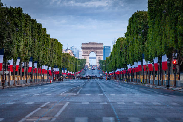 French soldiers rehearsing for Bastille Day parade 2019, July 12th - Paris, France: French army soldiers rehearsing for Bastille Day parade. bastille day stock pictures, royalty-free photos & images