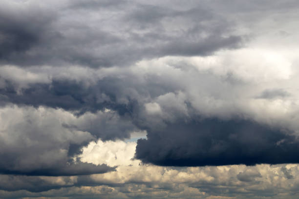 Dark cloudy sky, overcast day, beautiful dramatic background for rainy weather
