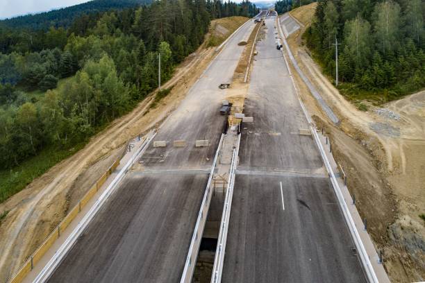 istock Aerial view on road and viaduct in construction. 1162025127