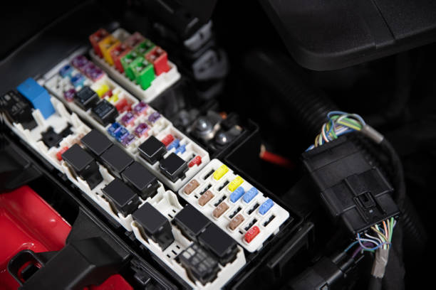 Car electric fuses and relays. Car electric fuses and relays. Vehicle electric installation electrical fuse stock pictures, royalty-free photos & images