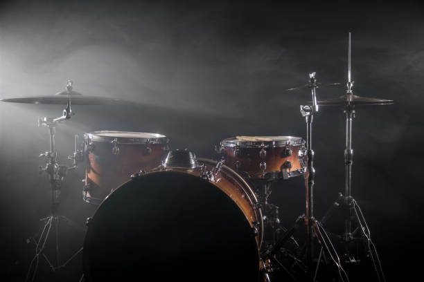 istock Drum Set On A Stage At Dark Background. Musical Drums Kit On Stage. 1162025297