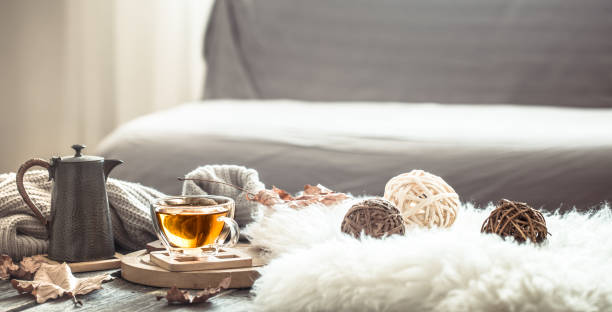 istock Cozy autumn still life with a cup of tea 1162025513