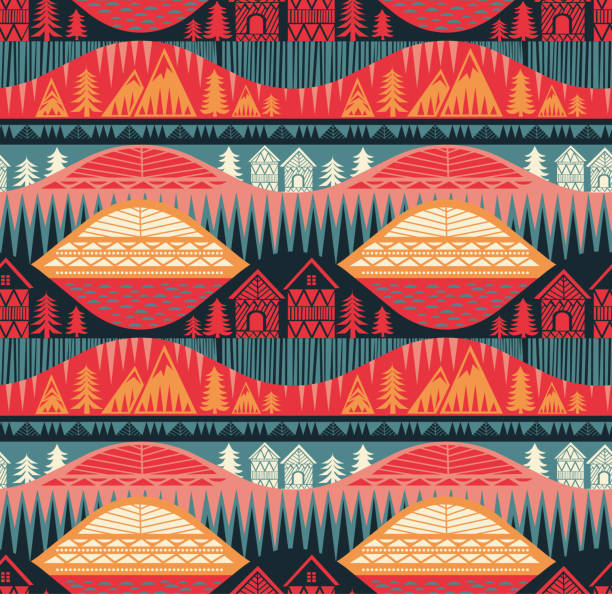 норвегия шаблон бесшовный дизайн графический - traditional culture pattern rural scene surface level stock illustrations