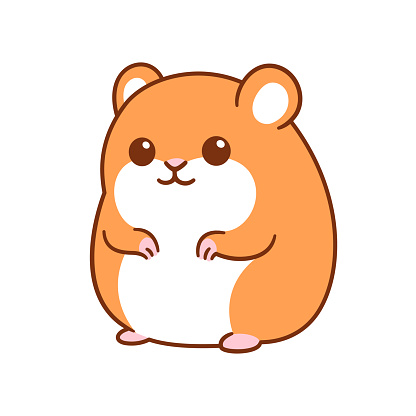 Cute kawaii hamster drawing, funny cartoon pet vector clip art illustration.