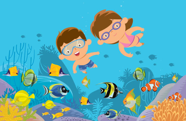 illustrations, cliparts, dessins animés et icônes de plongée - natural pool fish sea water