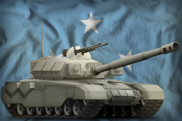 istock heavy tank on the Micronesia national flag background. 3d Illustration 1162033065