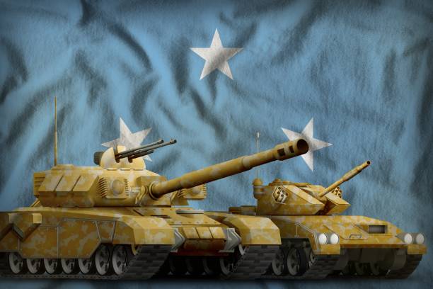 istock Micronesia tank forces concept on the national flag background. 3d Illustration 1162034393