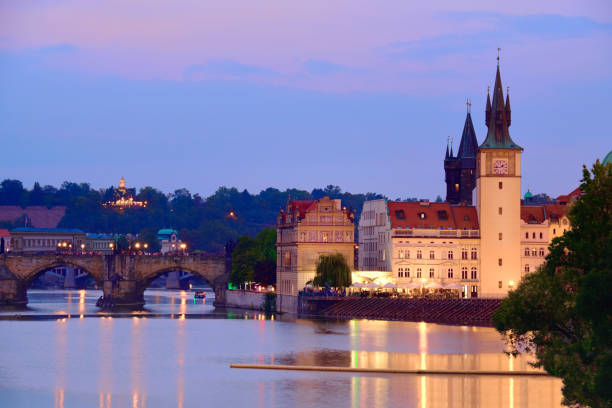 istock Charles Bridge and historiical buildings in Prague at night 1162034507