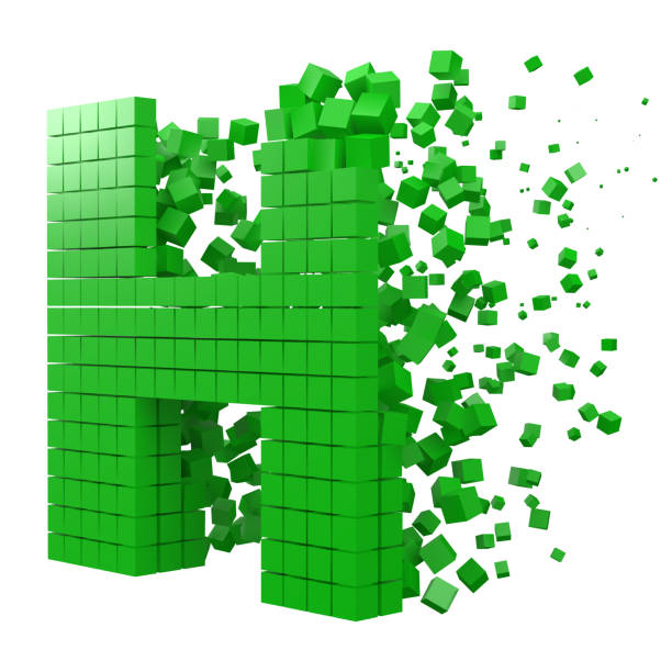 문자 h 모양의 데이터 블록. 녹색 큐브버전입니다. 3d 픽셀 스타일 벡터 그림입니다. - letter h alphabet three dimensional shape green stock illustrations