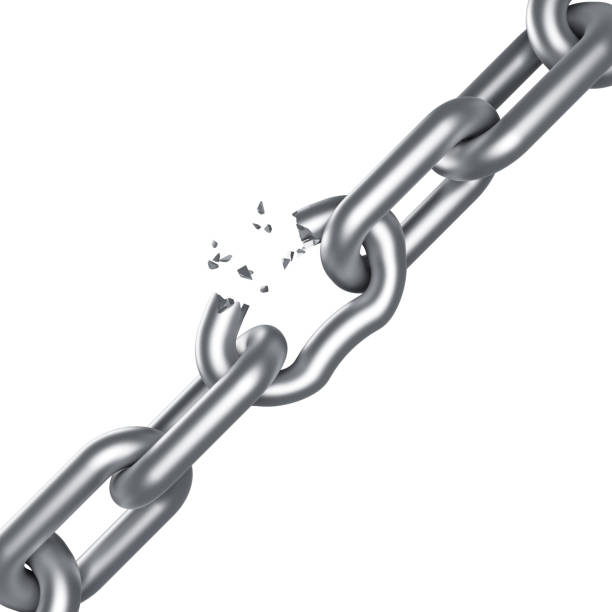 istock Steel chain breaking isolated on white 1162041557