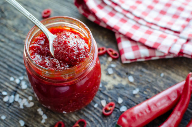 istock Red hot chili jam with fresh ingredients 1162045150