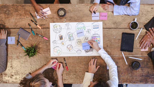 istock High Angle View of Creative Marketing Team in Strategy Meeting 1162045363