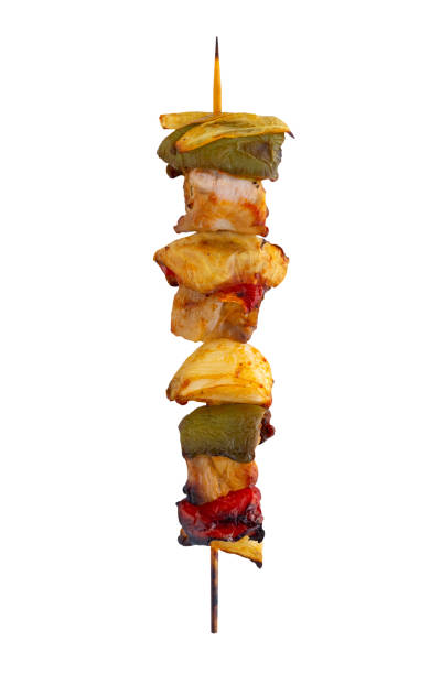 istock Grilled pork skewer and vegetables barbecue isolated on white background 1162045390