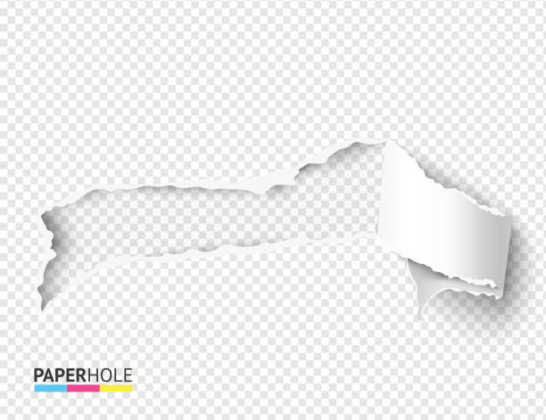 Vector blank torn paper hole with rip edges for revealing promo message Vector realistic blank torn paper hole with curly rip edges for revealing promo message undressing stock illustrations