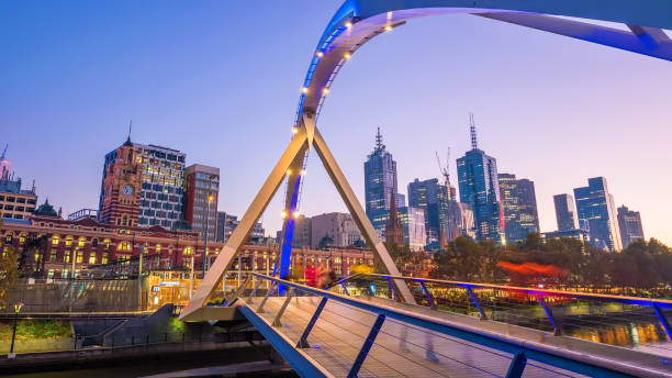 istock Melbourne city skyline at twilight in Australia 1162045957