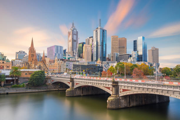 istock Melbourne city skyline at twilight in Australia 1162045959