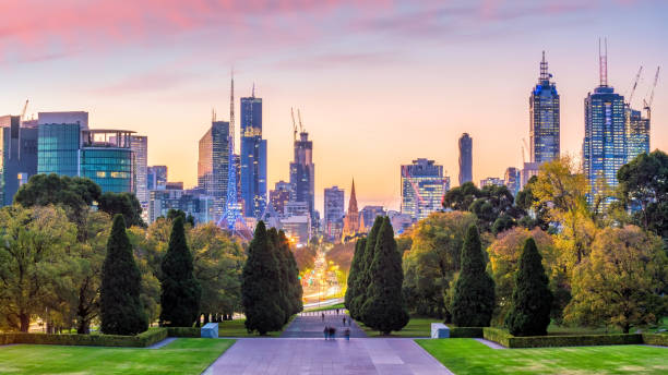 istock Melbourne city skyline at twilight in Australia 1162045961