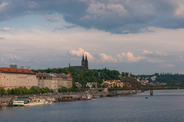 istock Prague cityscape with Vyshehrad castle and Vltava river 1162045995