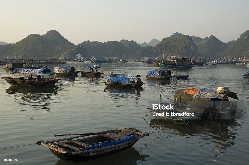 Barcos no porto de Cat Ba (Baía de Halong Bay), Vietnã - Foto de stock de Barco pesqueiro royalty-free