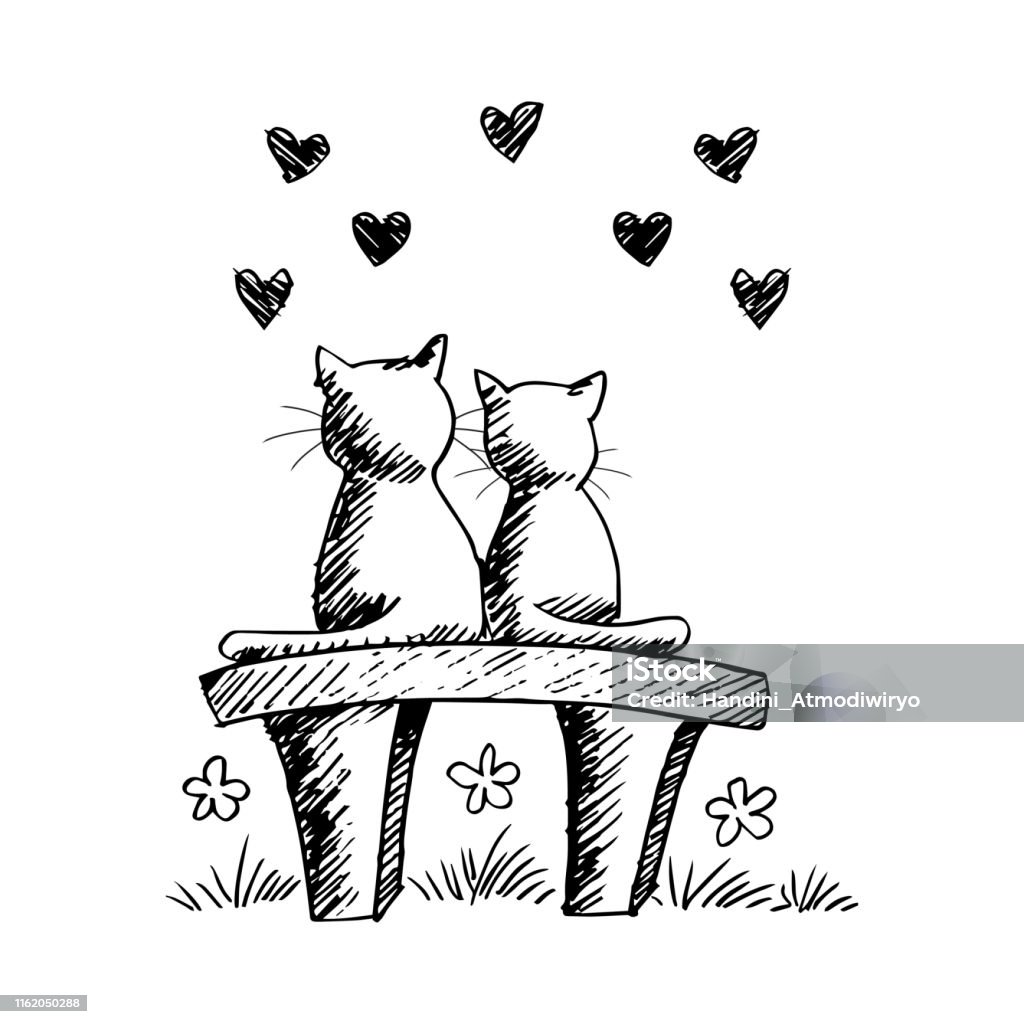 Ilustración de Dos Gatos Enamorados Ilustración De Dibujo A Mano y más  Vectores Libres de Derechos de Acurrucado - iStock