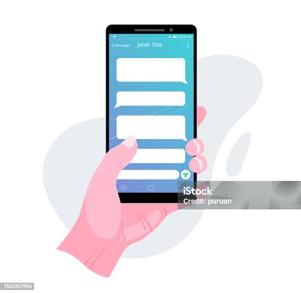 Message Template Hand Holding Smart Phone Stock Illustration - Download ...