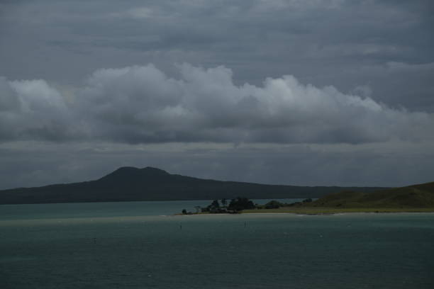 A view of Rangitoto island and Browns island from Musick point, in Auckland, New Zealand.