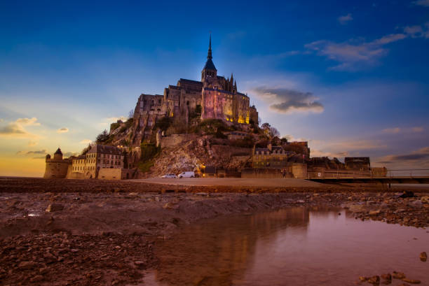 istock Panoramic view with sunset sky scene at Mont-Saint-Michel, Normandy, France 1162055277
