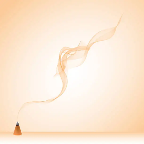 Vector illustration of Orange color incense cone with smoke in clean background