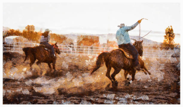 istock Team roping rodeo action - digital photo manipulation 1162062366
