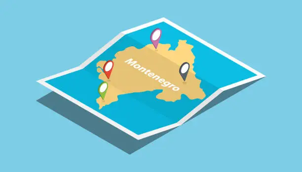 Vector illustration of montenegro explore nation country maps with isometric style and pin location tag on top