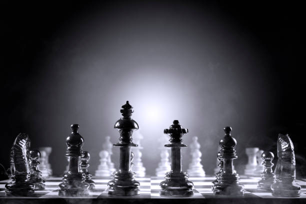 istock Whole group of white chess piece and black chess piece 1162066055