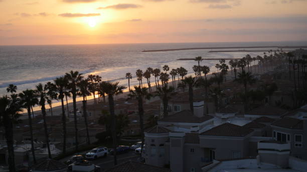 istock Oceanside beach with palm trees. Oceanside California at sunset shot in high resolution 1162067569