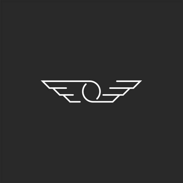Wings symbol O letter logo, minimalist style thin line hipster monogram, creative flying car emblem Wings symbol O letter logo, minimalist style thin line hipster monogram, creative flying car emblem speed o stock illustrations