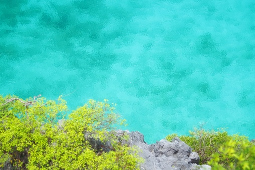 Top view of clear blue-green sea at the Horse Shoe Island of Myanmar