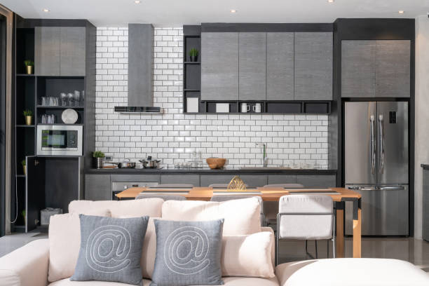 istock interior home design in living room with open kitchen in the loft house 1162070251