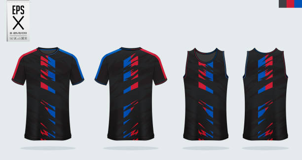 ilustrações, clipart, desenhos animados e ícones de t-shirt sport mockup modelo de design para o futebol jersey, kit de futebol, tank top para basquetebol jersey e corredor singlet. uniforme do esporte na vista dianteira e traseira. vetor. - soccer ball running sports uniform red