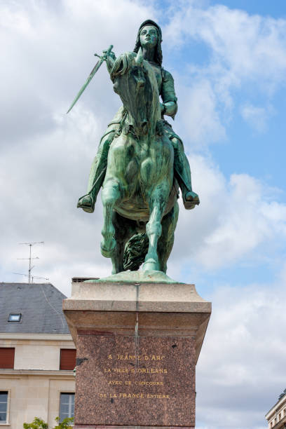 Joan of Arc statue in Place du Martroi in Orléans, France. Jeanne d'Arc (1412-1431) was a French heroine and Catholic Saint.