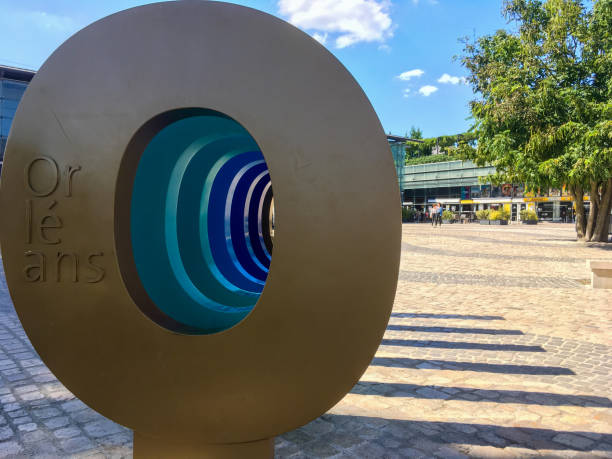 Orléans, France - August 17, 2018: Orléans sign at Place de la Loire near river in Orléans, France