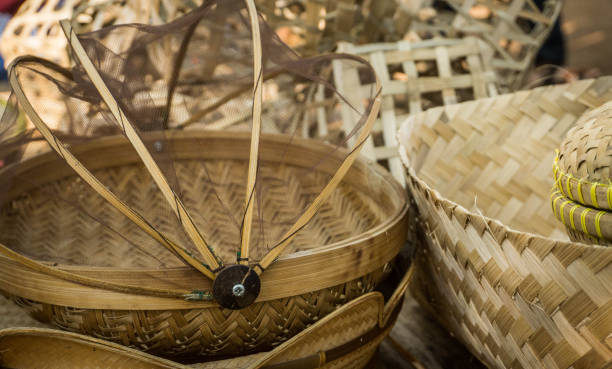 istock traditional bamboo basket pack and collection in market 1162081569