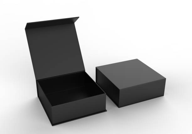 white blank rectangular hard cardboard box for branding presentation and mock up template, 3d illustration. - magnetic storage imagens e fotografias de stock
