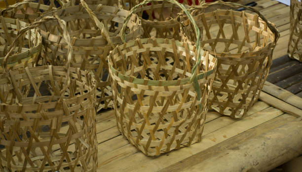 istock bambo basket collection on top of bamboo table 1162082843