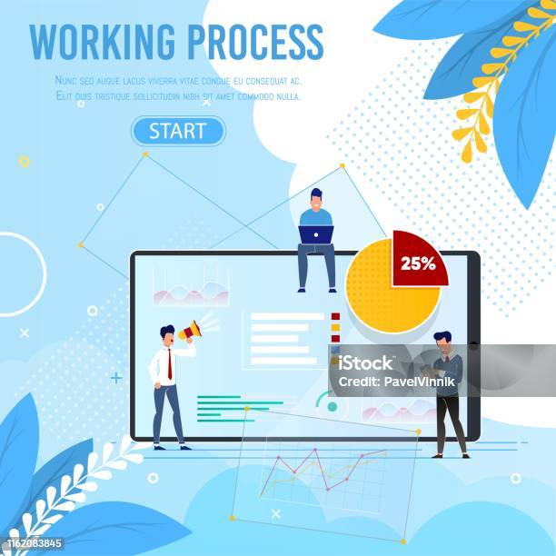 Process Time Banner Working Process And Staff Banner With Start Button Stock Illustration ...