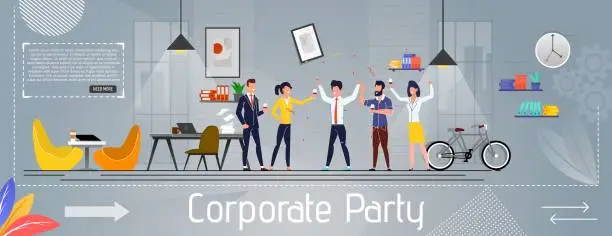 Vector illustration of Corporate Party and Happy Business Team Banner