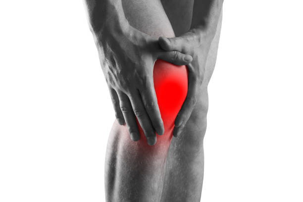 istock Pain in knee, joint inflammation isolated on white background 1162085001