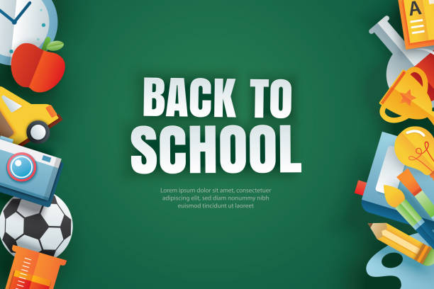 istock Back to school banner with education items on green chalkboard background in paper art style. 1162085038