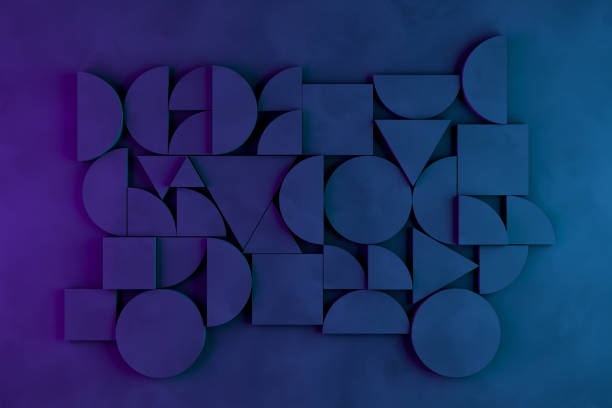 Abstract 3D Geometric Shapes Black Background, Neon Lights