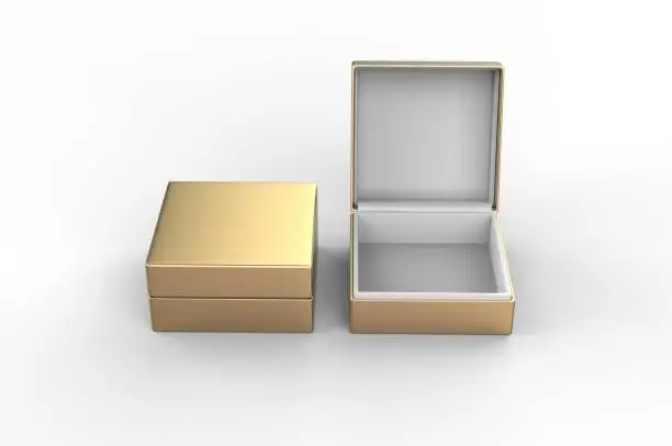 Photo of White blank luxury rigid box with inner foxing for branding presentation and mock up, 3d illustration.