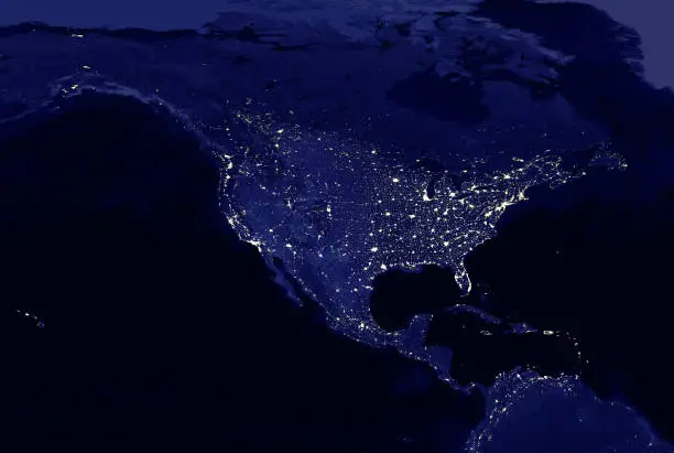 Photo of North American continent electric lights map at night
