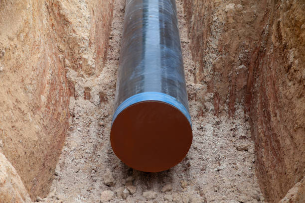 istock Gas pipeline is installed under the ground. 1162089710
